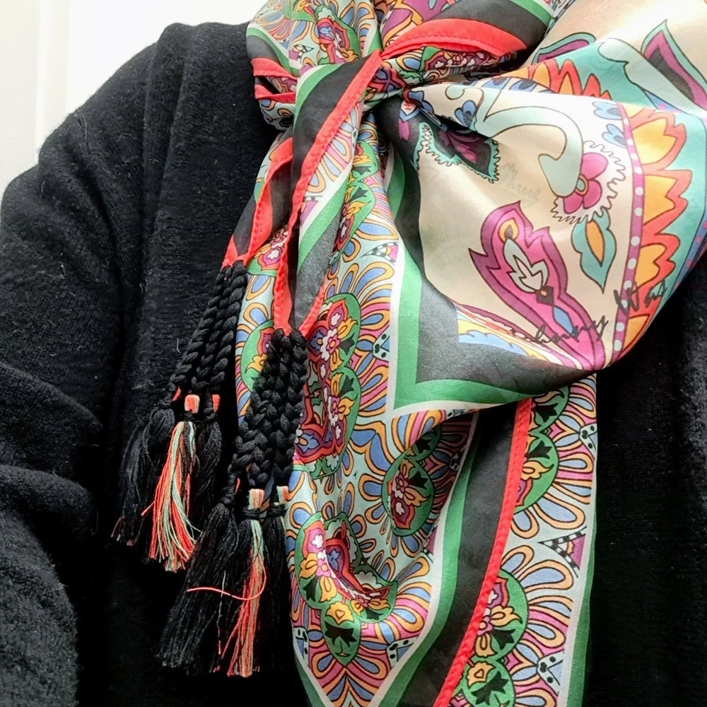 Johnny Was Silk Scarf with Tassels